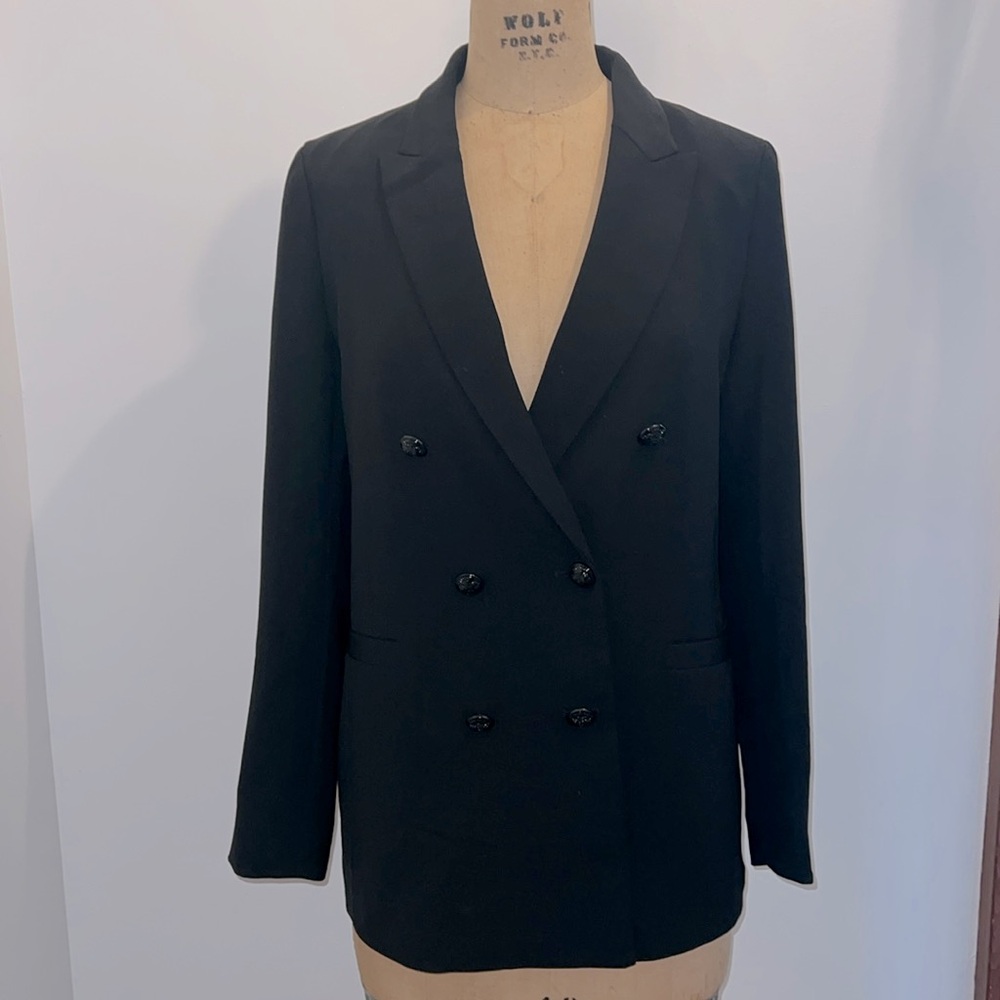 H&M Black Double Breasted Blazer with Decorative Buttons 6 Like New